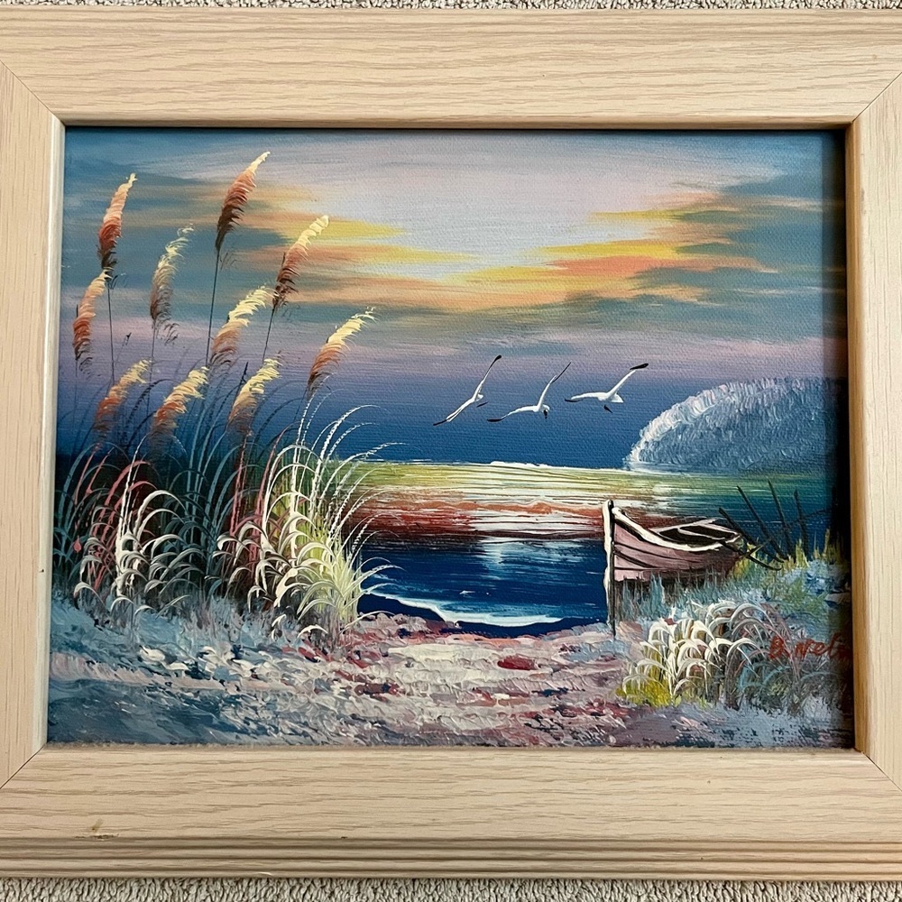 Hand painted Sunset Beach Scene Original Art Signed B. Nelson